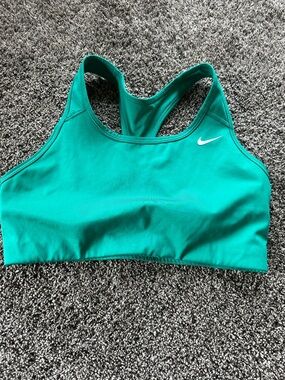 Nike Women's Teal Racerback Sports Bra with White Swoosh